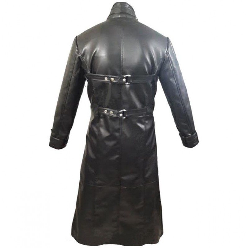 Men Genuine Leather Gothic Long Coat Black Van Helsing Jacket
